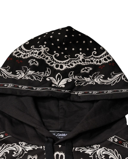 Dolce & Gabbana Black Bandana Print Crown Logo Cotton Hoodie Sweater