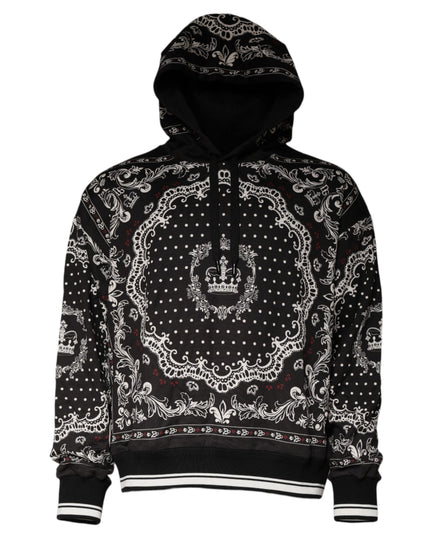 Dolce & Gabbana Black Bandana Print Crown Logo Cotton Hoodie Sweater