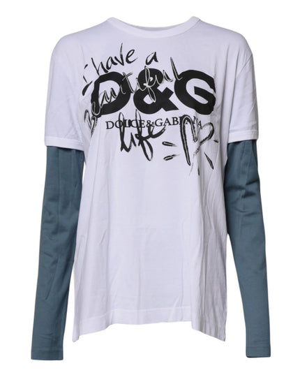 Dolce & Gabbana White Graphic Print Cotton Crew Neck T-shirt