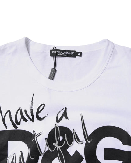 Dolce & Gabbana White Graphic Print Cotton Crew Neck T-shirt