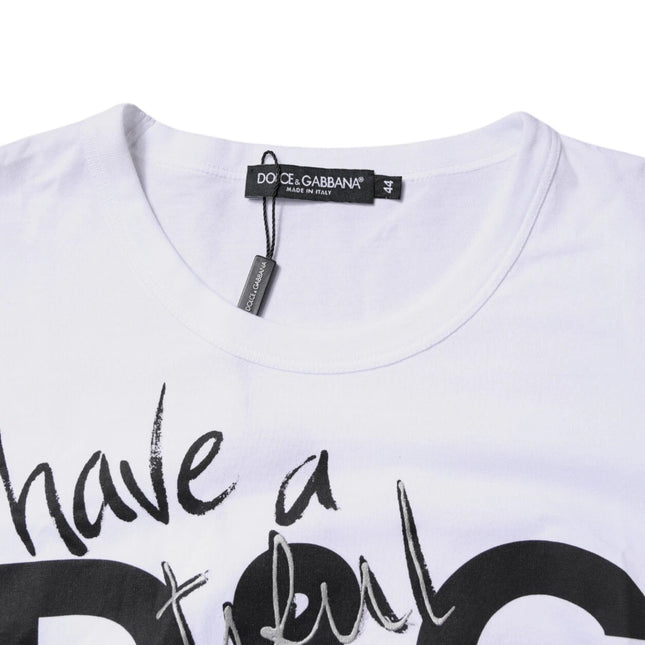 Dolce & Gabbana White Graphic Print Cotton Crew Neck T-shirt