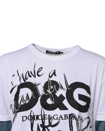 Dolce & Gabbana White Graphic Print Cotton Crew Neck T-shirt
