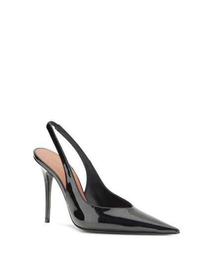 Amina Muaddi Black Leather Pumps