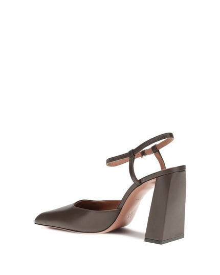 Amina Muaddi Gray Calf Leather Bos Taurus High Heel Pumps