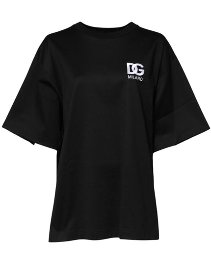 Dolce & Gabbana Black Cotton DG Logo Embroidery Top  T-shirt