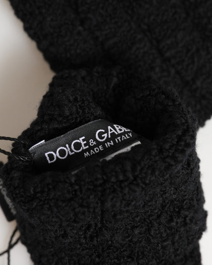 Dolce & Gabbana Black Virgin Wool Knitted Fingerless Men Gloves