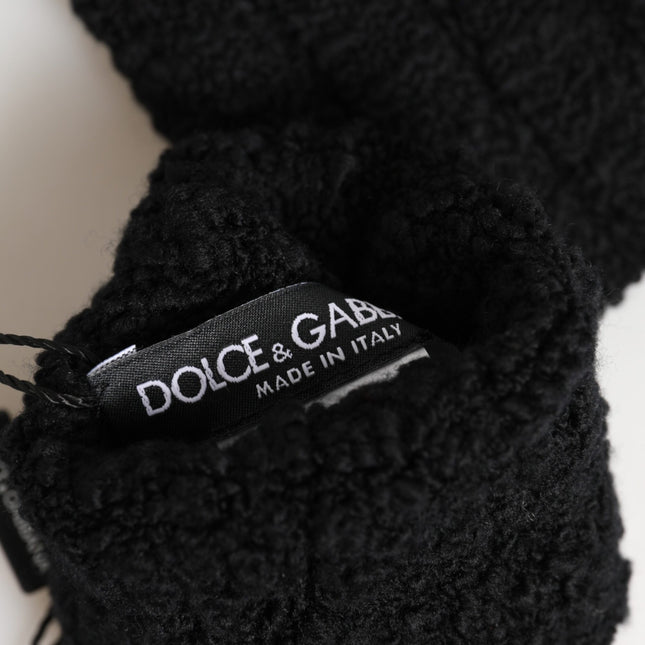 Dolce & Gabbana Black Virgin Wool Knitted Fingerless Men Gloves