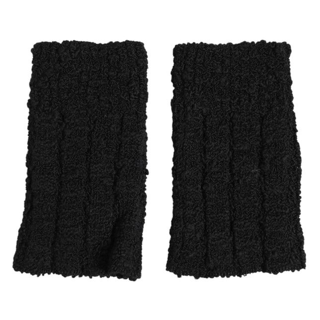 Dolce & Gabbana Black Virgin Wool Knitted Fingerless Men Gloves