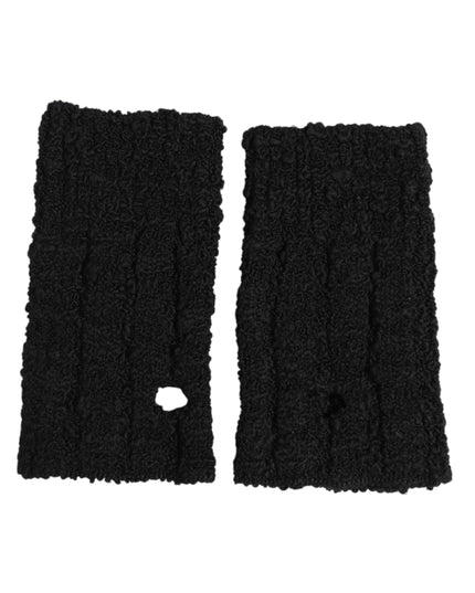 Dolce & Gabbana Black Virgin Wool Knitted Fingerless Men Gloves