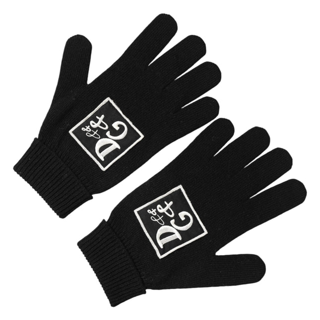 Dolce & Gabbana Black Virgin Wool Knit Hands Mitten Men Gloves