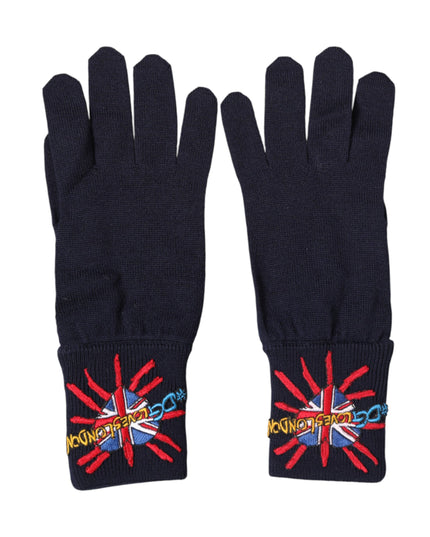 Dolce & Gabbana Blue Wool Knit #DGLovesLondon Embroidered Mitten Gloves