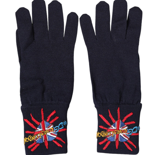 Dolce & Gabbana Blue Wool Knit #DGLovesLondon Embroidered Mitten Gloves