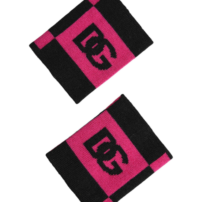 Dolce & Gabbana Black Pink DG Logo Cashmere 1 Pair Wristband