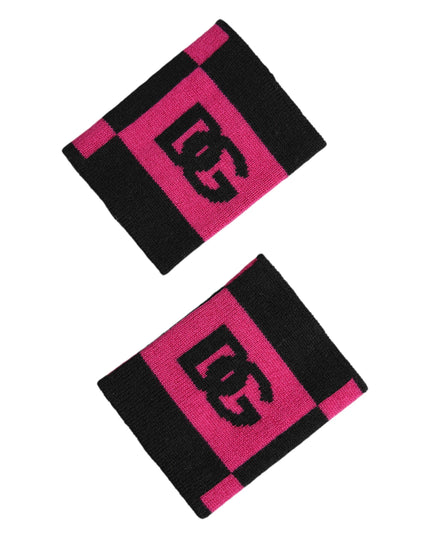 Dolce & Gabbana Black Pink DG Logo Cashmere 1 Pair Wristband