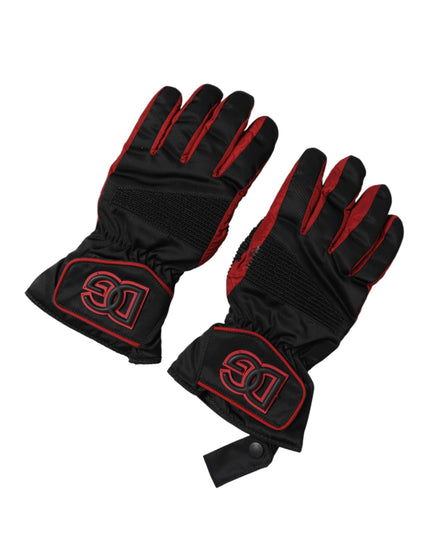 Dolce & Gabbana Black Red Nylon Wrist Length Mitten Gloves