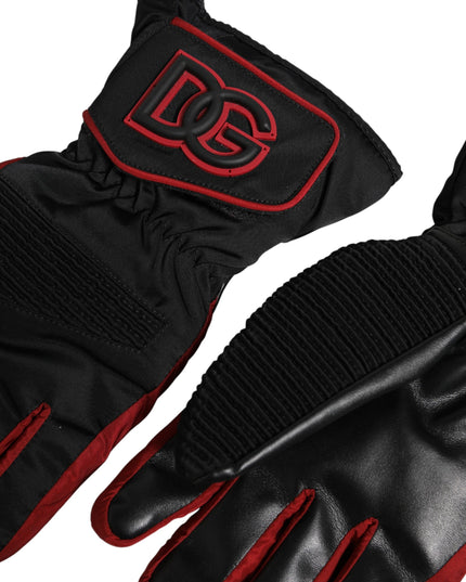 Dolce & Gabbana Black Red Nylon Wrist Length Mitten Gloves