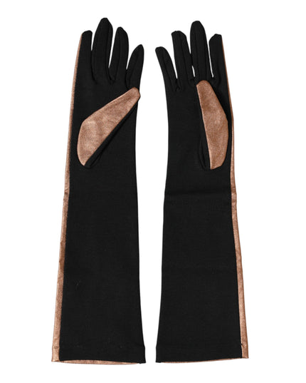 Dolce & Gabbana Brown Black Wool Elbow Length Mitten Men Gloves