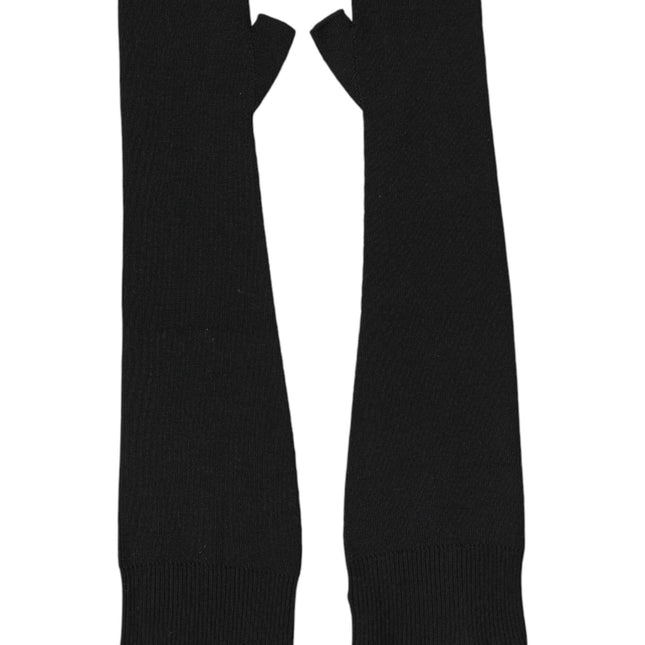 Dolce & Gabbana Black Virgin Wool Knitted Fingerless Men Gloves