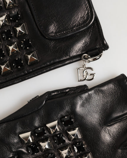 Dolce & Gabbana Black Leather Studded Fingerless Hand Mitten Men Gloves
