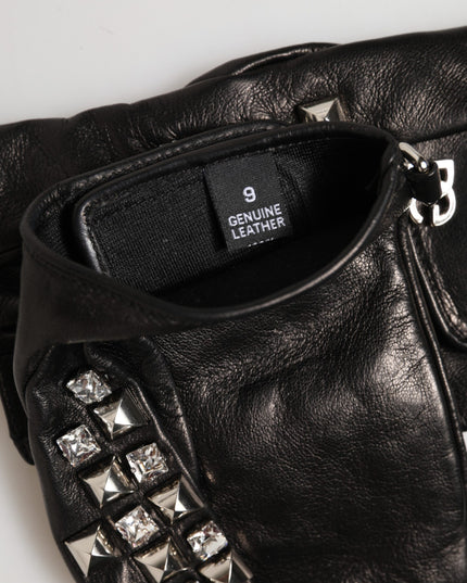 Dolce & Gabbana Black Leather Studded Fingerless Hand Mitten Men Gloves