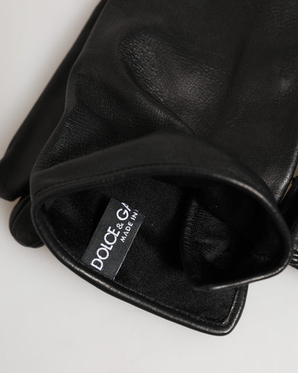 Dolce & Gabbana Black Leather Embellished Long Mitten Gloves