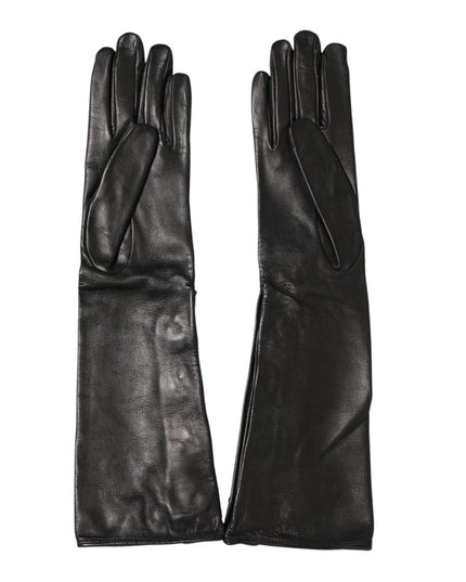Dolce & Gabbana Black Leather Embellished Long Mitten Gloves