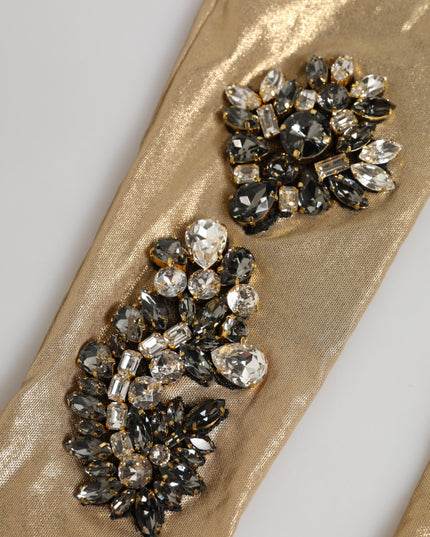 Dolce & Gabbana Beige Satin Crystal Elbow Length Mitten Gloves
