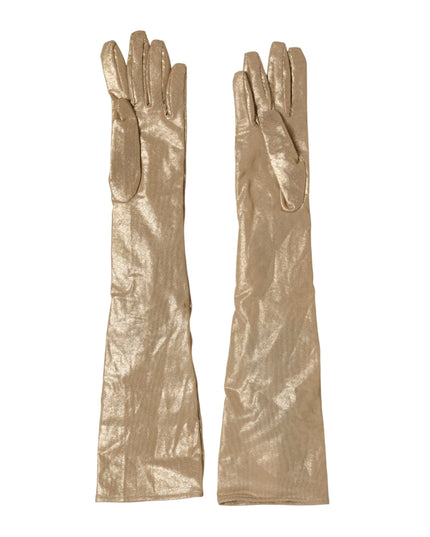 Dolce & Gabbana Beige Satin Crystal Elbow Length Mitten Gloves