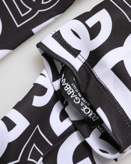 Dolce & Gabbana Black White DG Logo Elbow Length Mitten Gloves