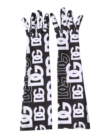 Dolce & Gabbana Black White DG Logo Elbow Length Mitten Gloves