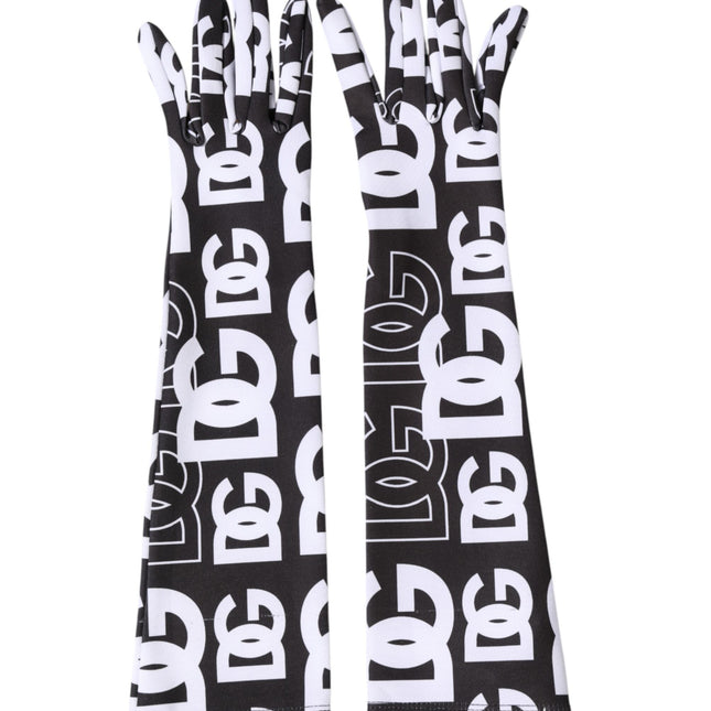 Dolce & Gabbana Black White DG Logo Elbow Length Mitten Gloves