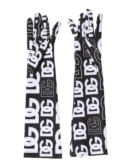 Dolce & Gabbana Black White DG Logo Elbow Length Mitten Gloves