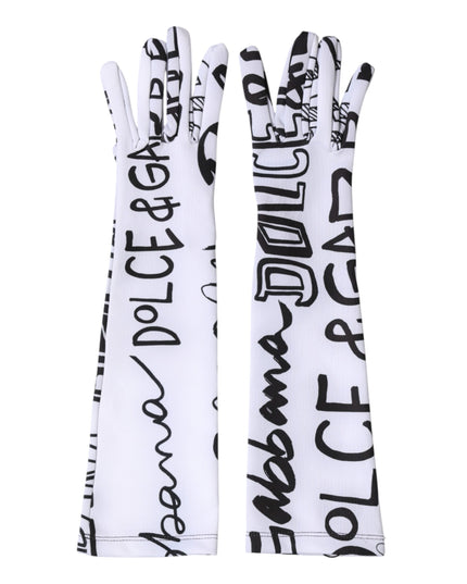 Dolce & Gabbana Black White DG Logo Elbow Length Mitten  Gloves