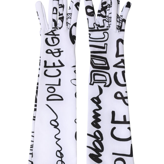 Dolce & Gabbana Black White DG Logo Elbow Length Mitten  Gloves