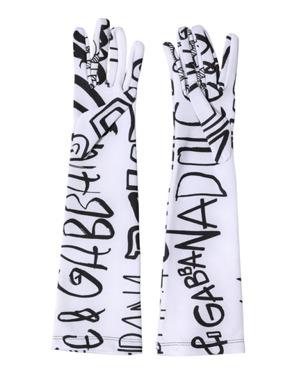 Dolce & Gabbana Black White DG Logo Elbow Length Mitten  Gloves