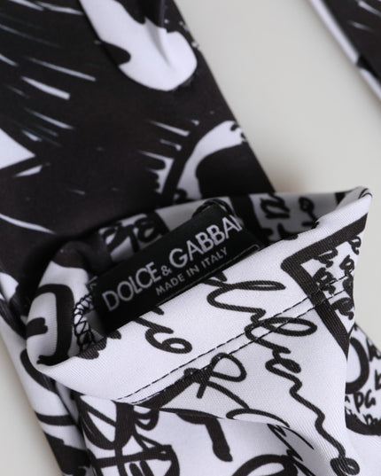 Dolce & Gabbana Gloves Black White DG Logo Elbow Length Mitten