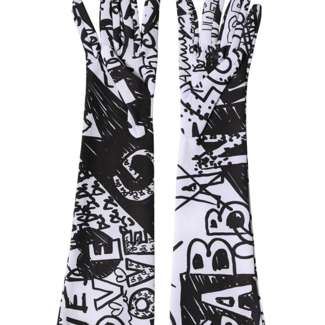 Dolce & Gabbana Gloves Black White DG Logo Elbow Length Mitten