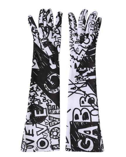 Dolce & Gabbana Gloves Black White DG Logo Elbow Length Mitten