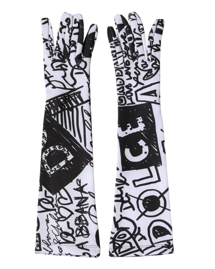 Dolce & Gabbana Gloves Black White DG Logo Elbow Length Mitten