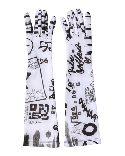 Dolce & Gabbana Black White DG Logo Elbow Length Mitten Gloves
