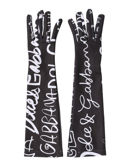 Dolce & Gabbana Black White DG Logo Elbow Length Mitten Gloves