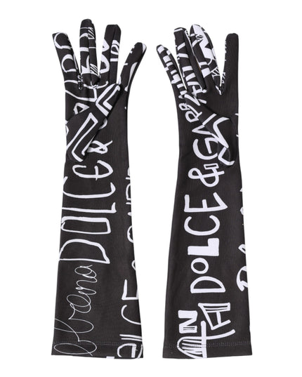 Dolce & Gabbana Black White DG Logo Elbow Length Mitten Gloves
