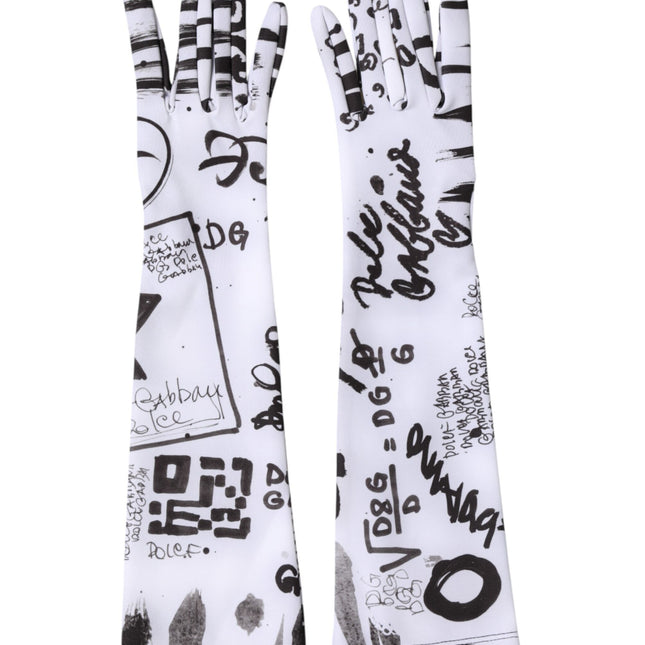 Dolce & Gabbana Black White DG Logo Elbow Length Mitten Gloves