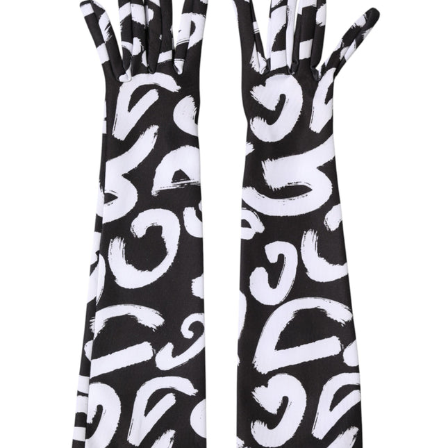 Dolce & Gabbana Black White DG Logo Elbow Length Mitten Gloves