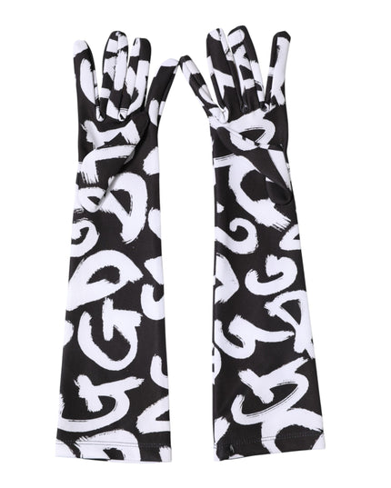 Dolce & Gabbana Black White DG Logo Elbow Length Mitten Gloves