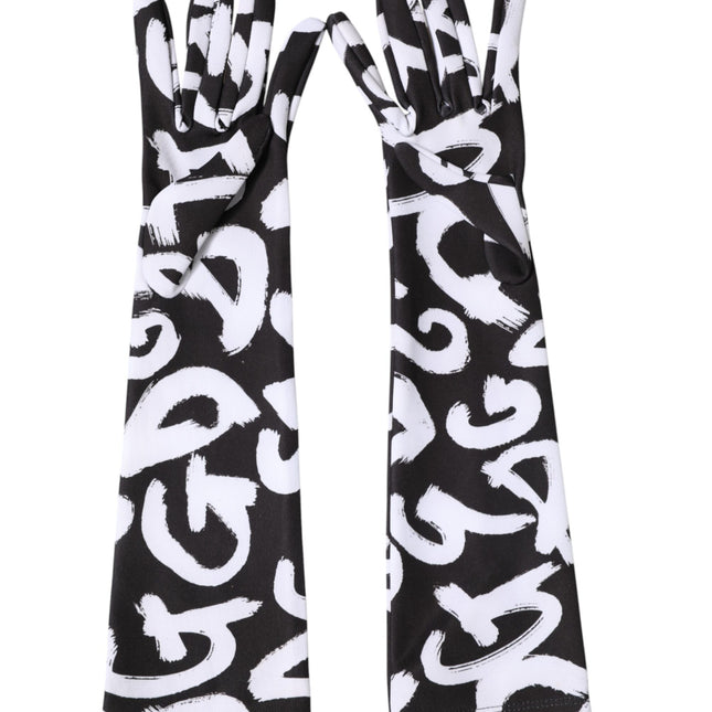 Dolce & Gabbana Black White DG Logo Elbow Length Mitten Gloves