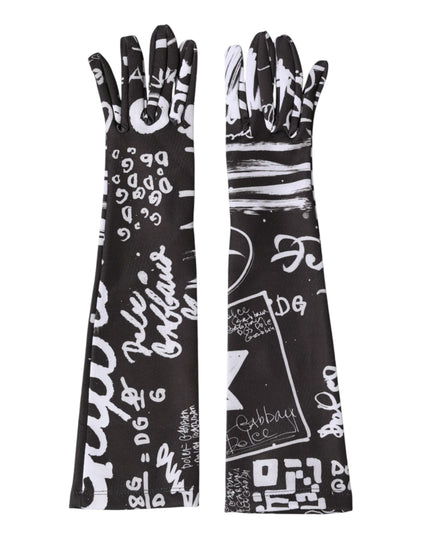 Dolce & Gabbana Black White DG Logo Elbow Length Mitten Gloves