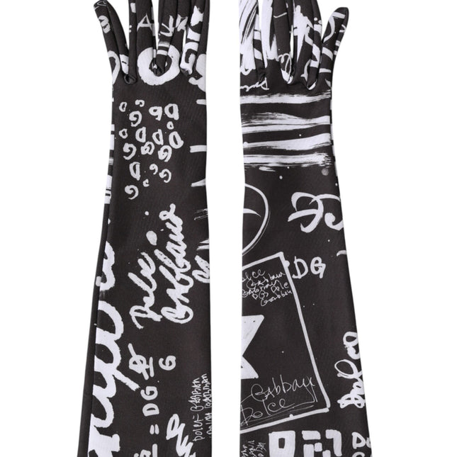 Dolce & Gabbana Black White DG Logo Elbow Length Mitten Gloves
