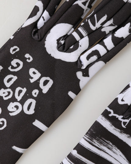 Dolce & Gabbana Black White DG Logo Elbow Length Mitten Gloves