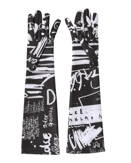 Dolce & Gabbana Black White DG Logo Elbow Length Mitten Gloves